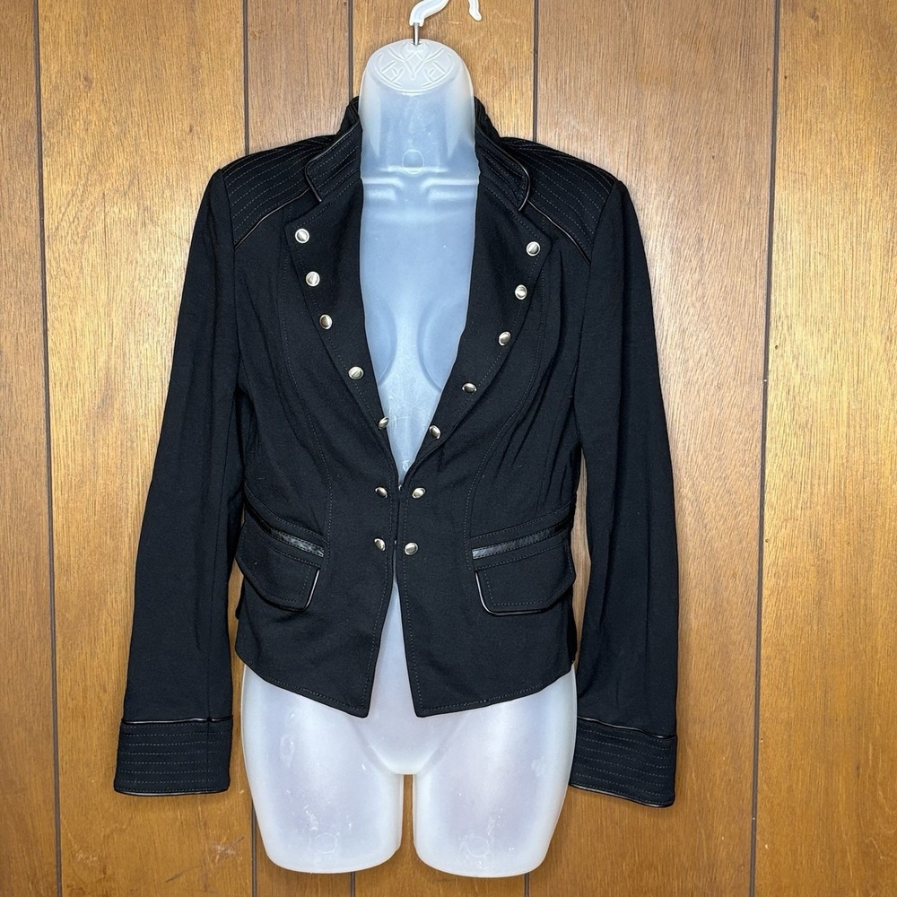 WHBM Jacket Women's 4 Black Military Moto Blazer Silver Button Steampunk Gothic